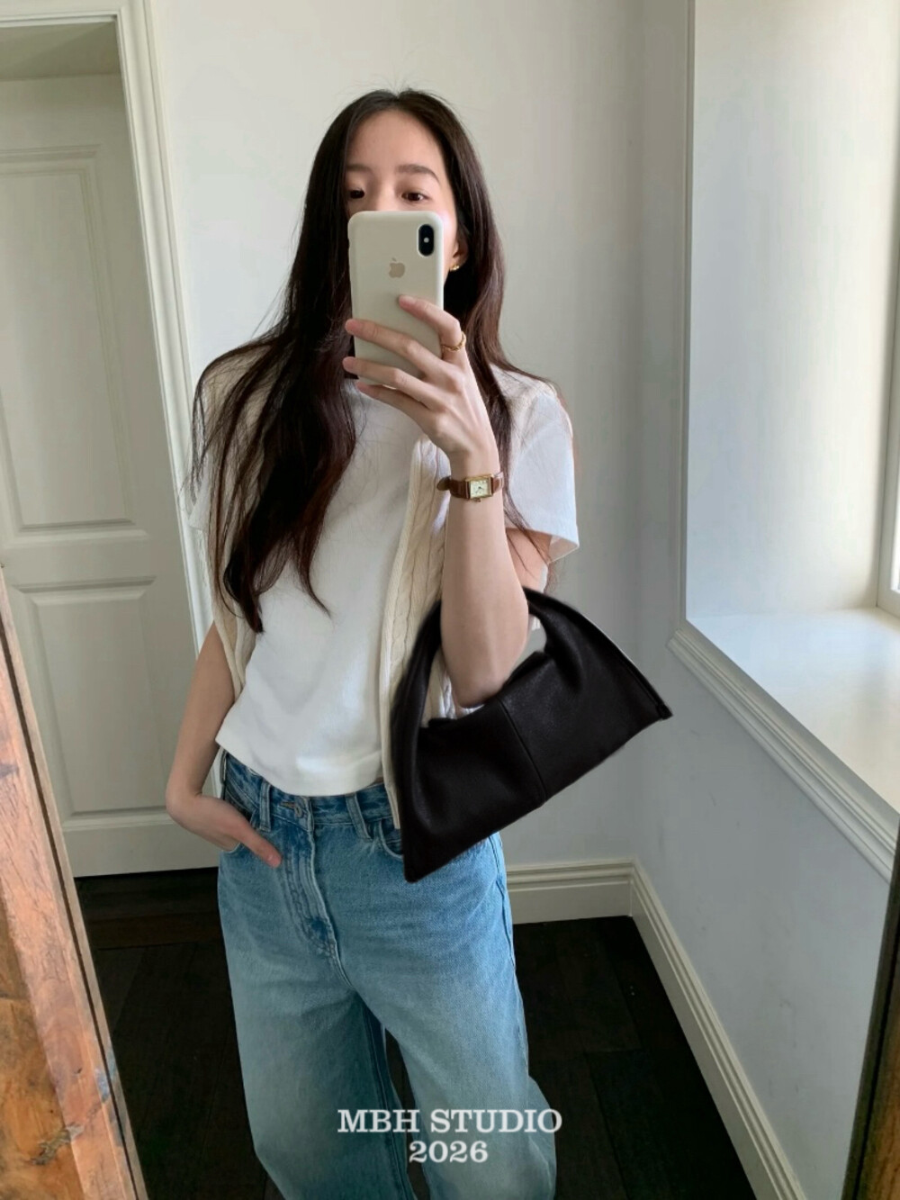 MBH Minimalist Lambskin Triangle Handbag with Shoulder Strap