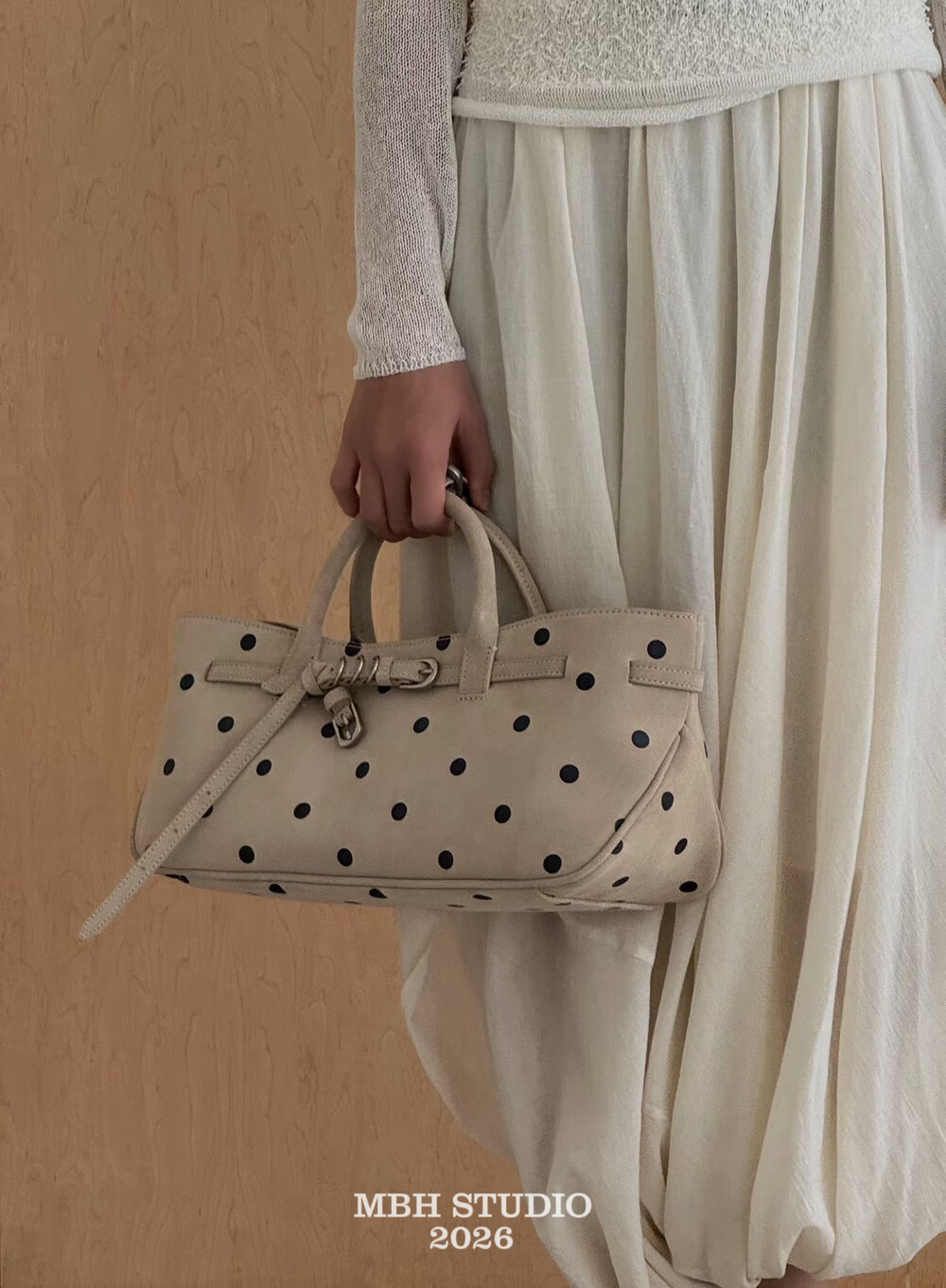 MBH Polka Dot Suede Belt Buckle Casual Tote Bag - Image 2