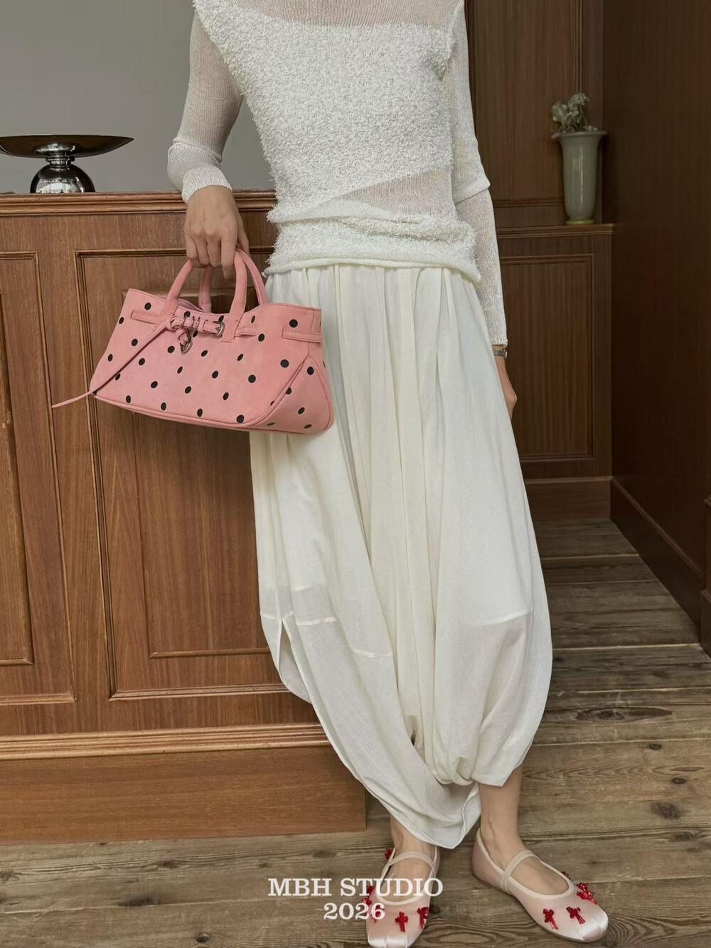 MBH Polka Dot Suede Belt Buckle Casual Tote Bag - Image 4