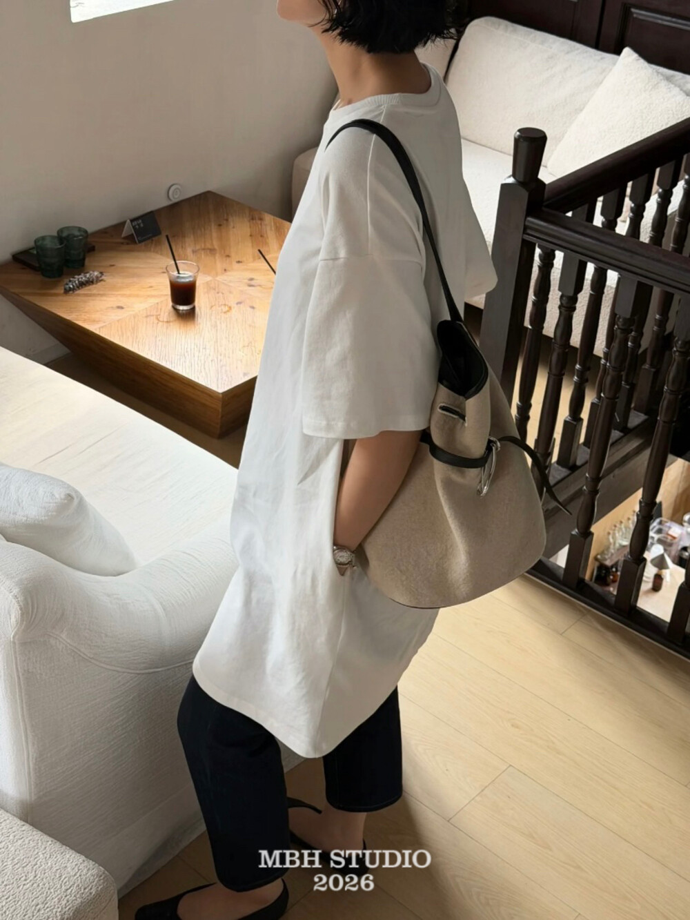 MBH Minimalist Linen Bucket Bag Relaxed Old Money Casual Shoulder Bag - Image 3