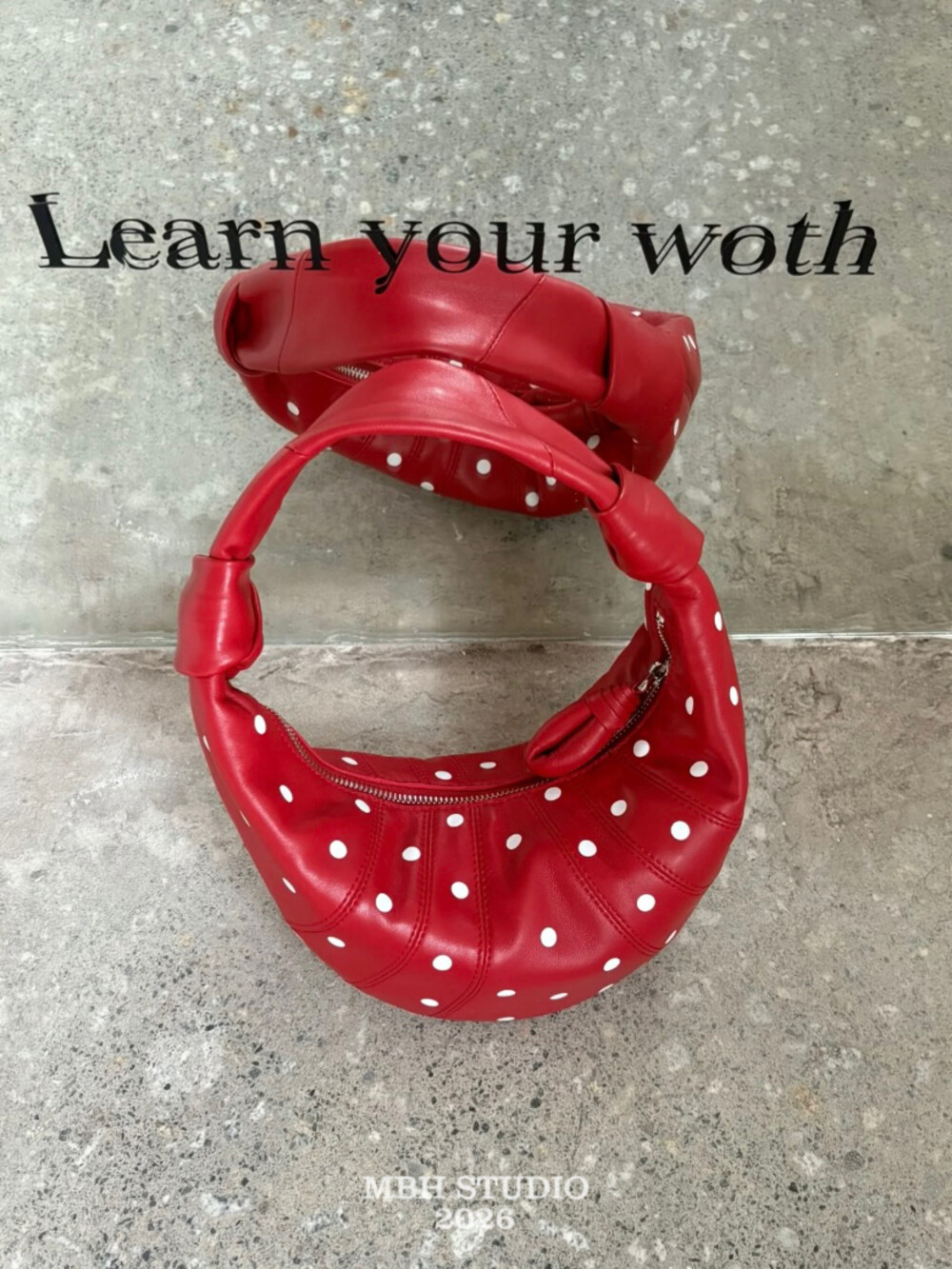 MBH Red Sheepskin Polka Dot Horn Handbag Small Design - Image 2
