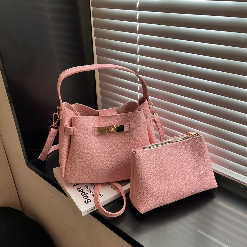 Pink Basket Bucket Bag for Women 2026 New Chic Commuter Shoulder Crossbody Satchel Handbag - Image 2