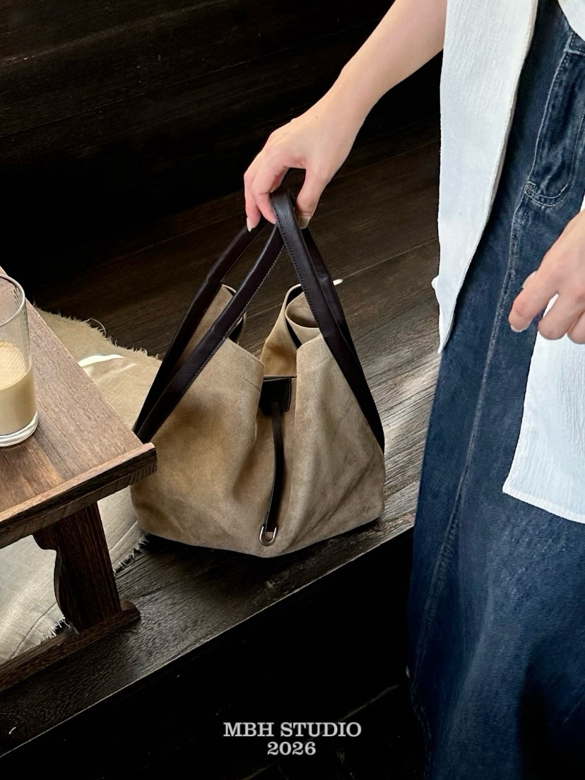 MBH Top-Grain Suede Leather Bucket Bag Women's Multi-Style Handbag - Image 2