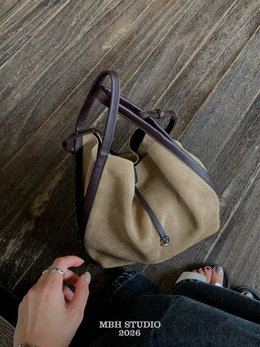 MBH Top-Grain Suede Leather Bucket Bag Women's Multi-Style Handbag - Image 3