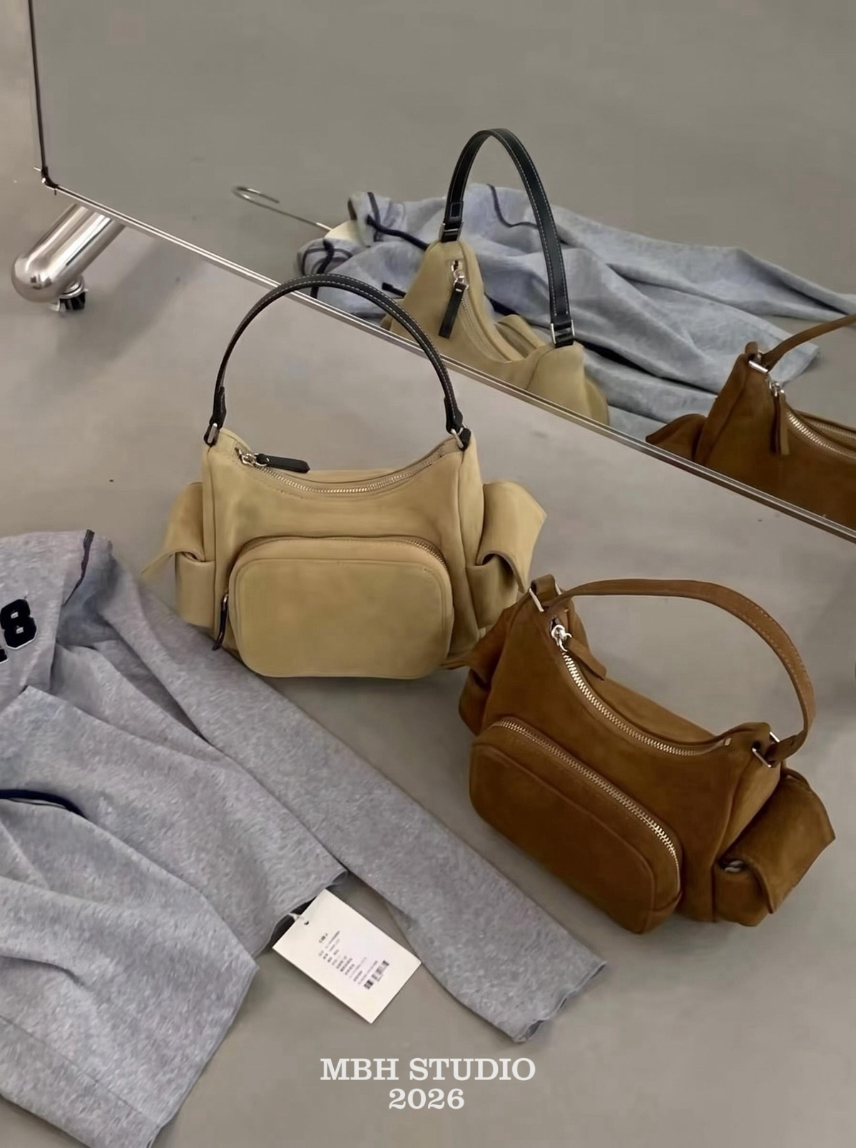 MBH Multi-Pocket Matte Leather Moto Bag Commuter Crossbody Handbag