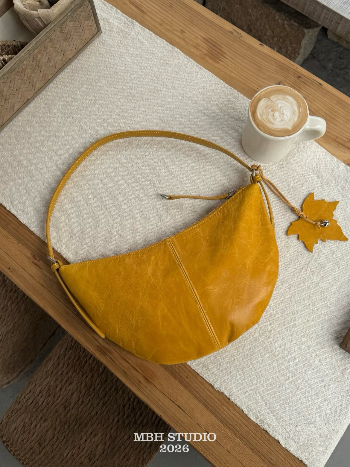 MBH Top Layer Cowhide Crescent Shoulder Bag - Minimalist Zip Women's Bag - Image 4