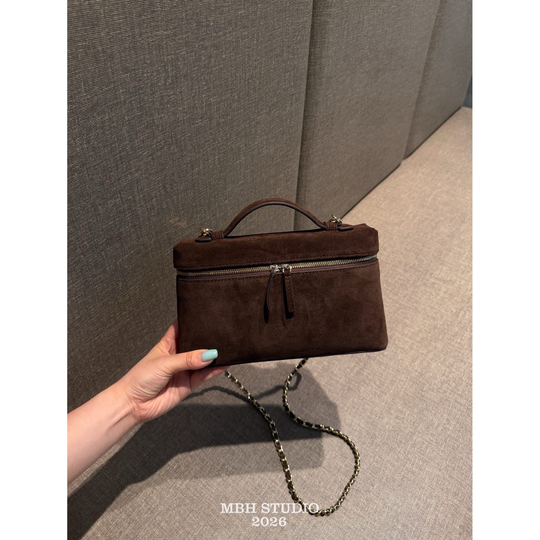 MBH Suede Chain Box Bag Elegant Simple Crossbody Handbag with Chain - Image 5