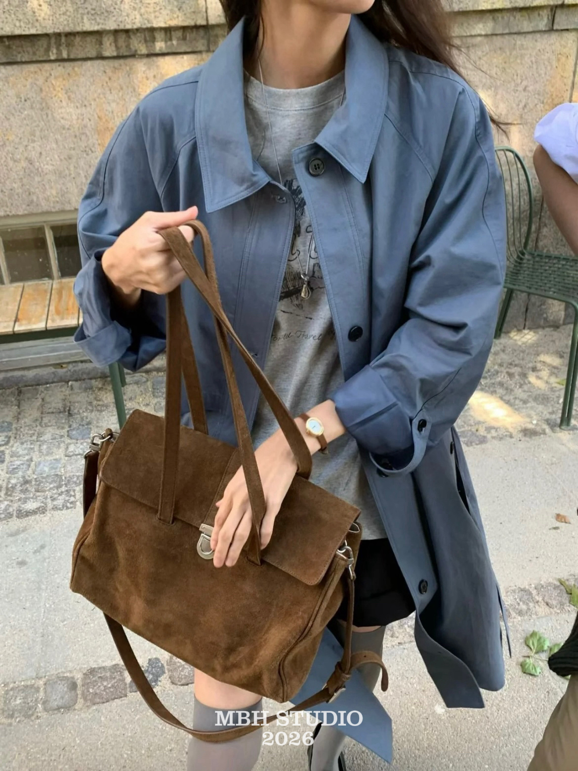 MBH Korean Dongdaemun Vintage Flap Lock Briefcase Suede Large Capacity Commuter Shoulder Bag - Image 2