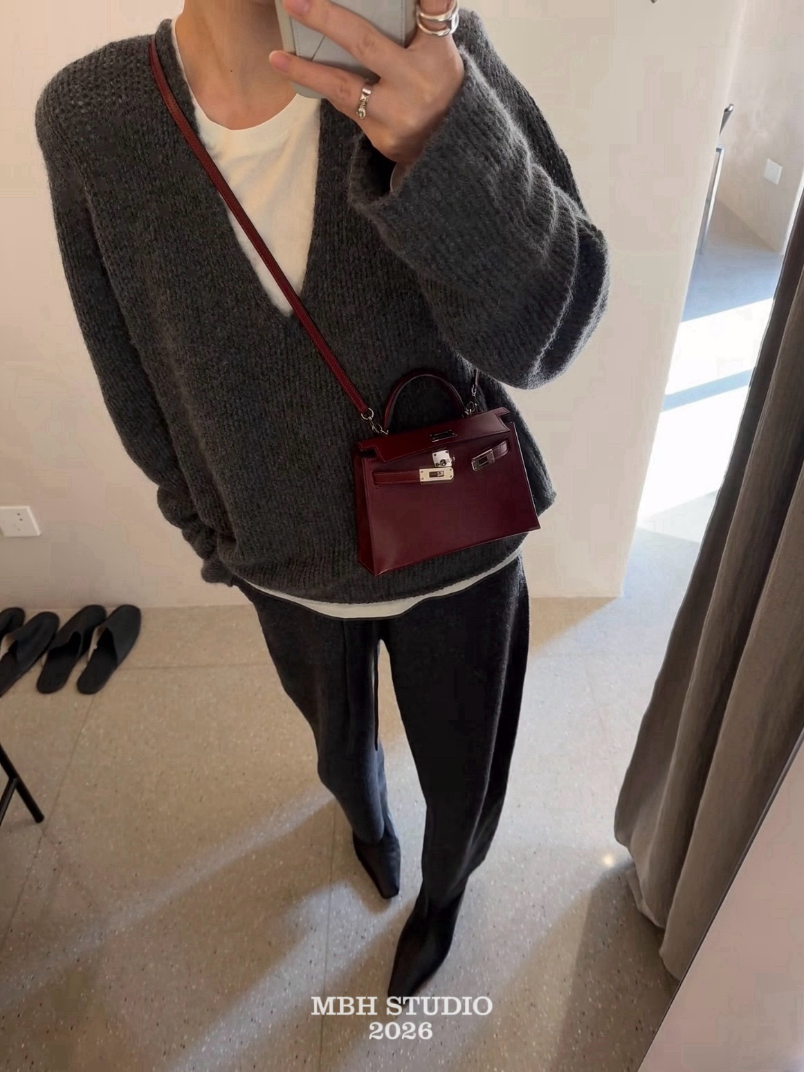 MBHbox Leather Kelly Bag Wine Red Gen 2 19 Inch Handbag Crossbody - Image 2