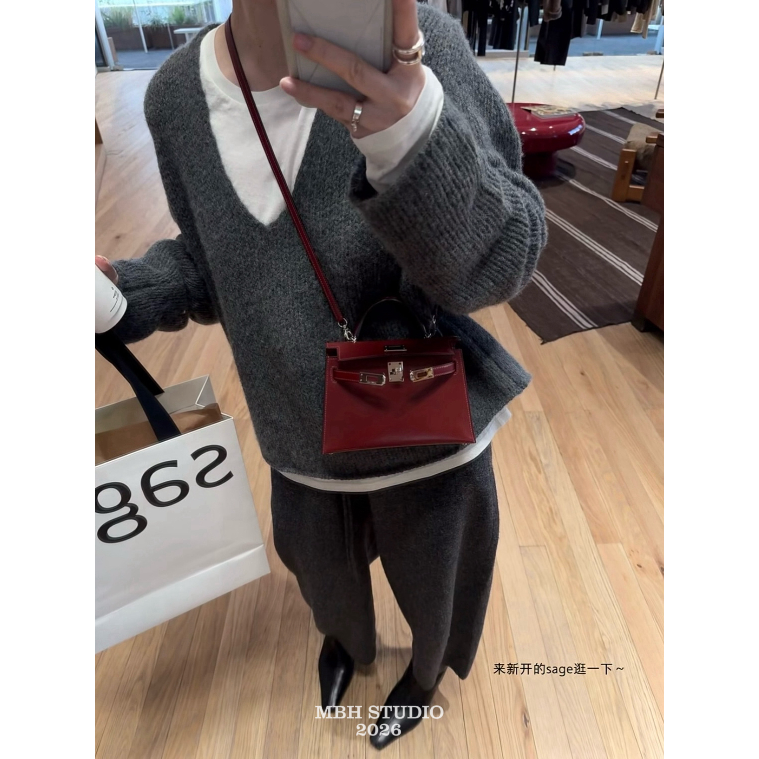MBHbox Leather Kelly Bag Wine Red Gen 2 19 Inch Handbag Crossbody - Image 5