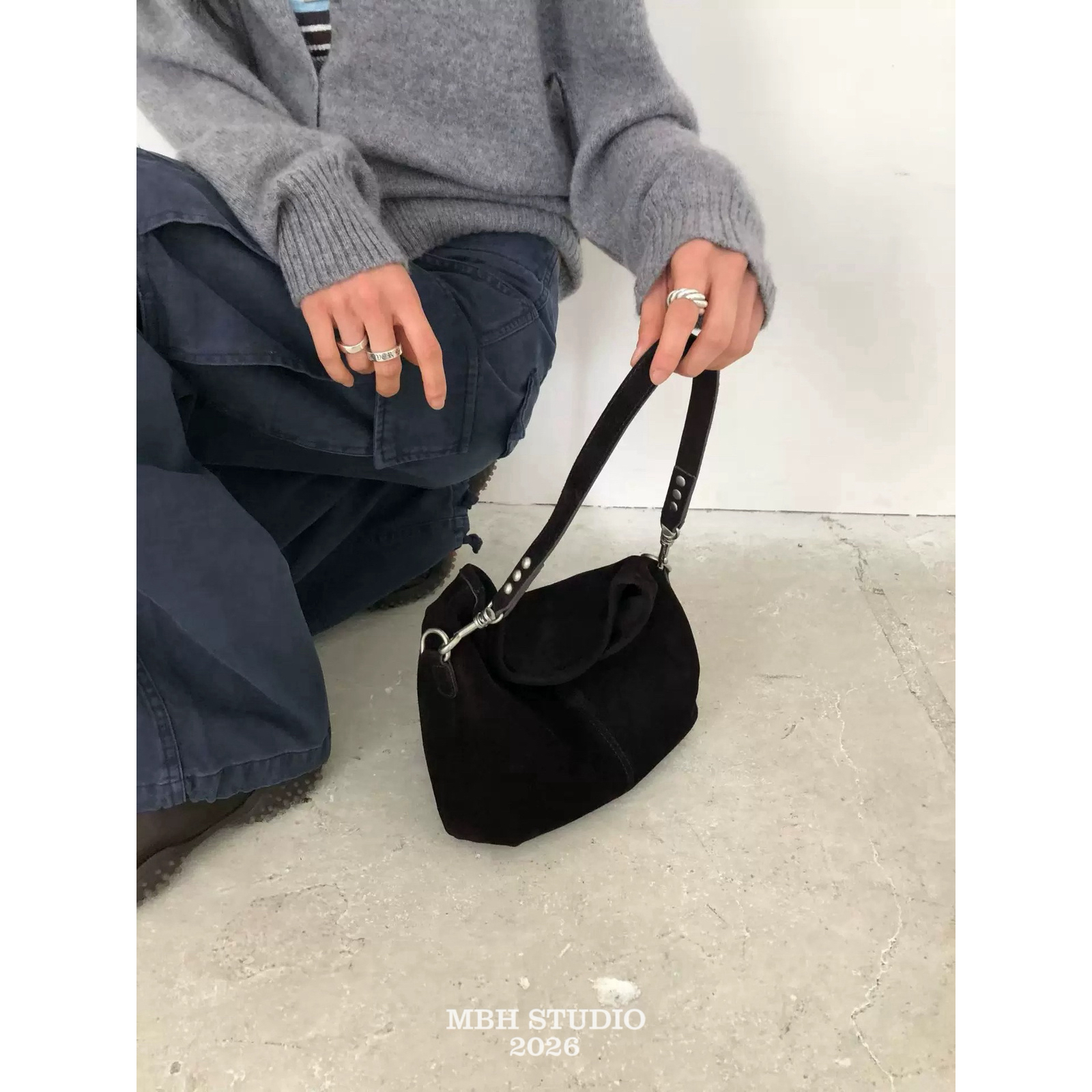 MBH Korean Style Genuine Leather Fold-Over Flap Half Moon Shoulder Bag with Strap - Image 5