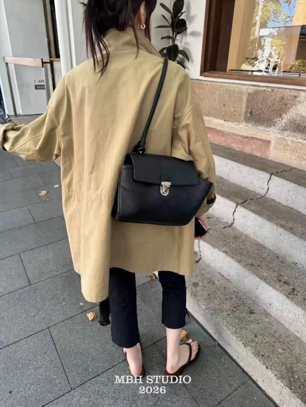 MBH Korean Style Flap Metal Lock Tote Bag Minimalist Shoulder Bag with Strap
