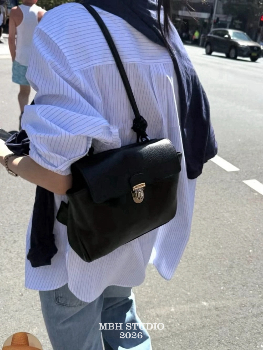 MBH Korean Style Flap Metal Lock Tote Bag Minimalist Shoulder Bag with Strap - Image 3