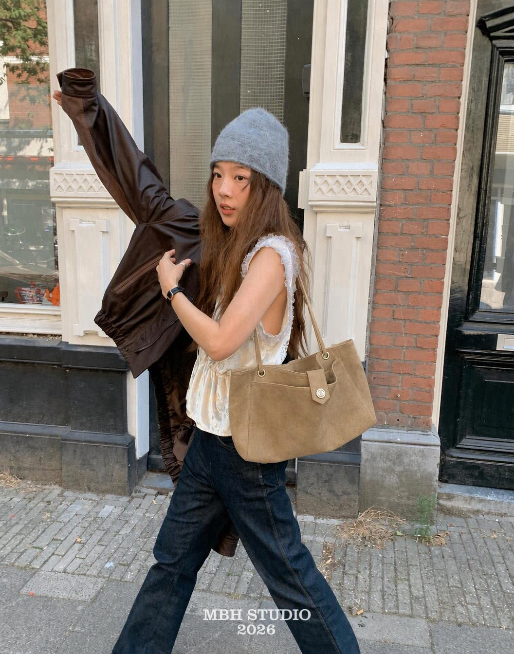 MBH Suede Tote Bag Large Capacity Shoulder Bag for Women